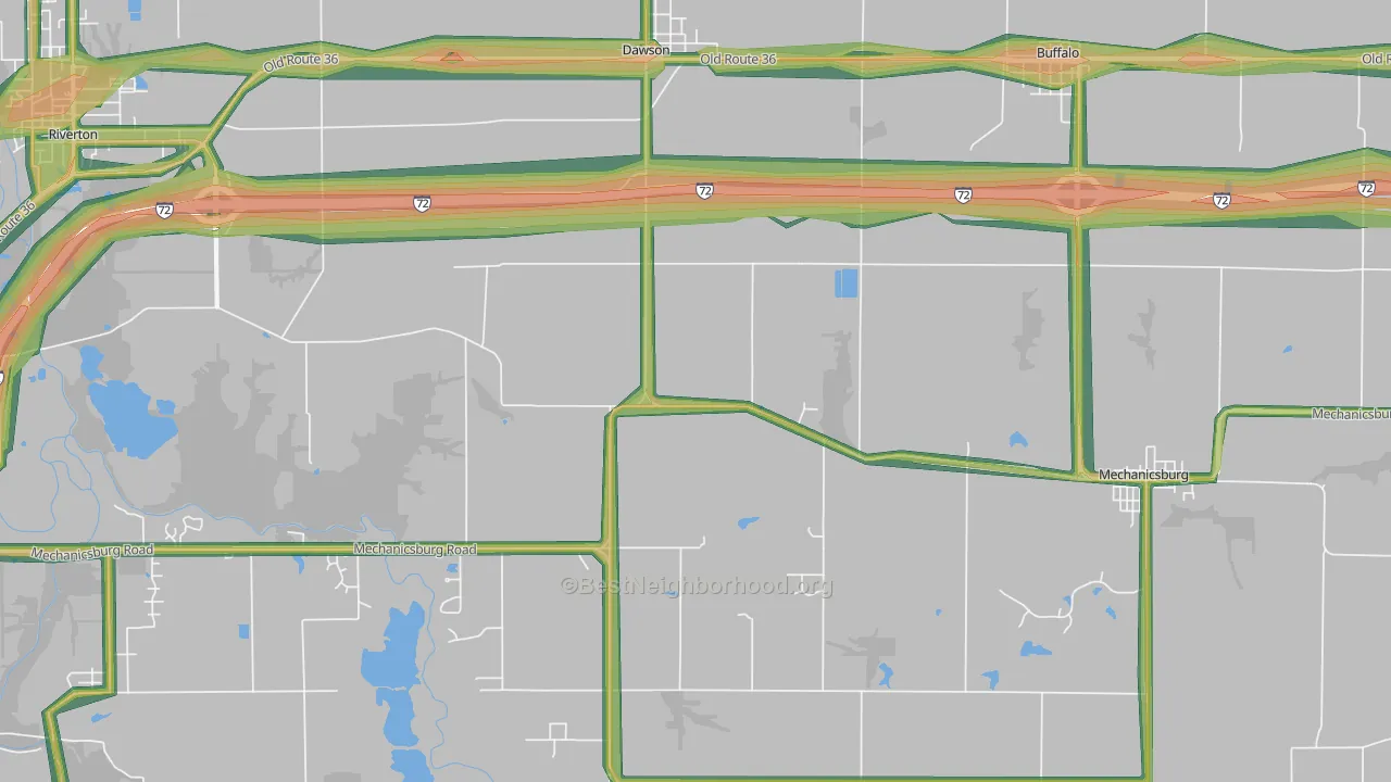 Dawson, IL Map of Noise Levels in Dawson