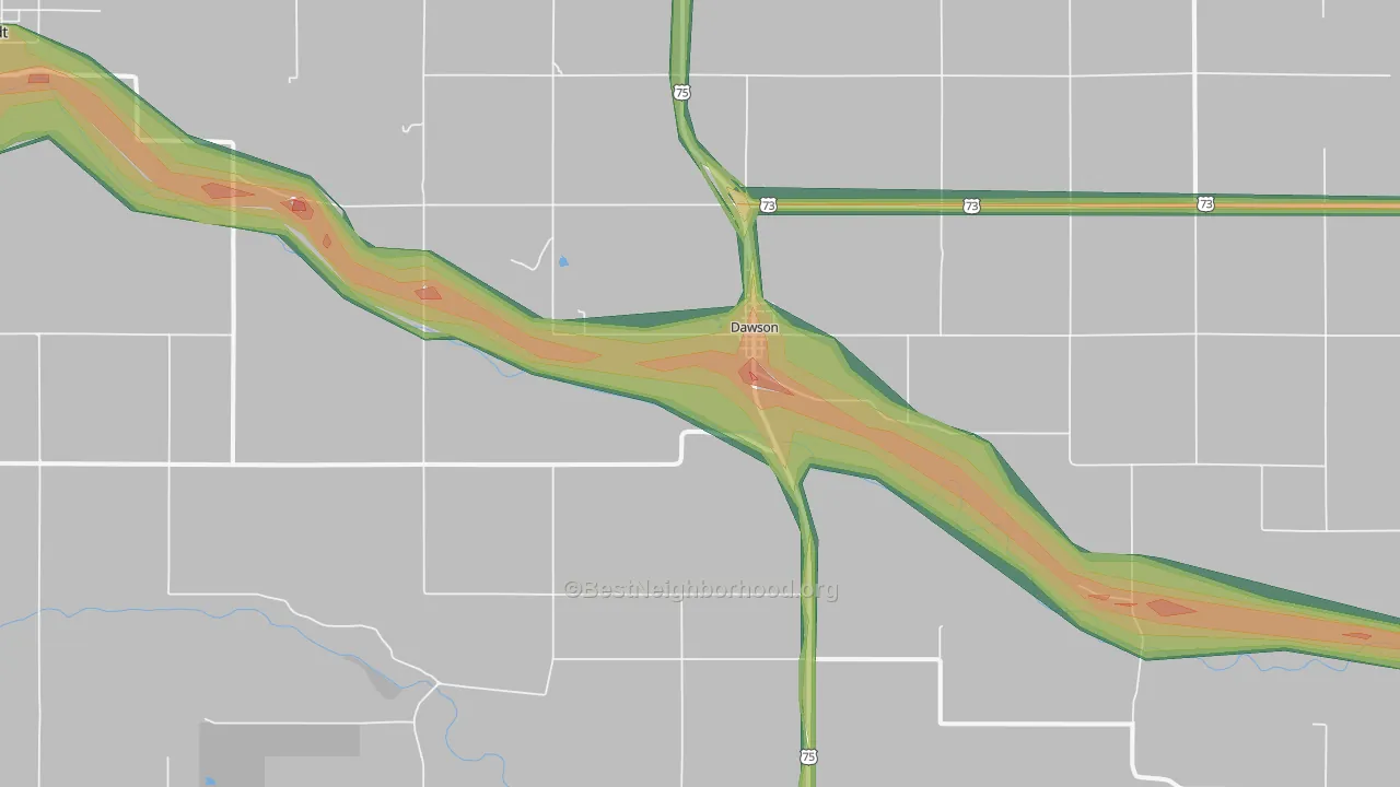 Dawson, NE Map of Noise Levels in Dawson