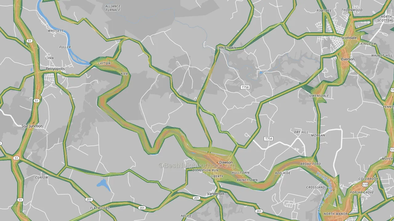 Dawson, PA Map of Noise Levels in Dawson