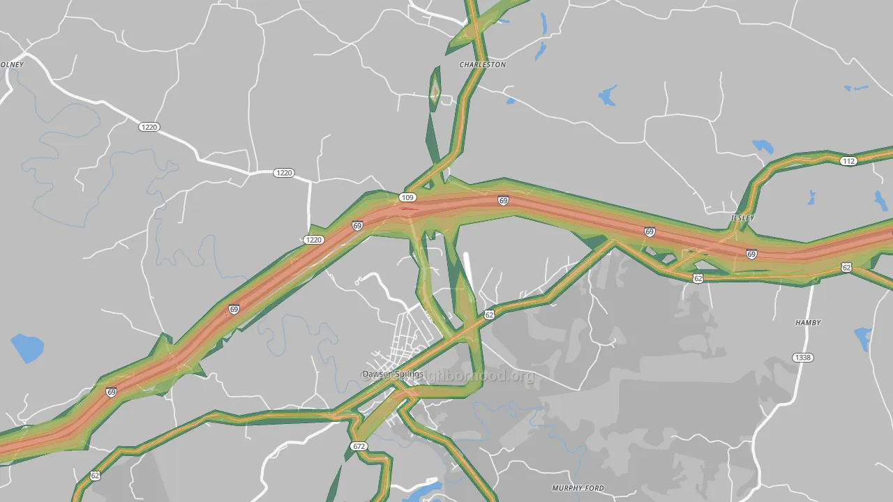 Dawson Springs, KY Map of Noise Levels in Dawson Springs