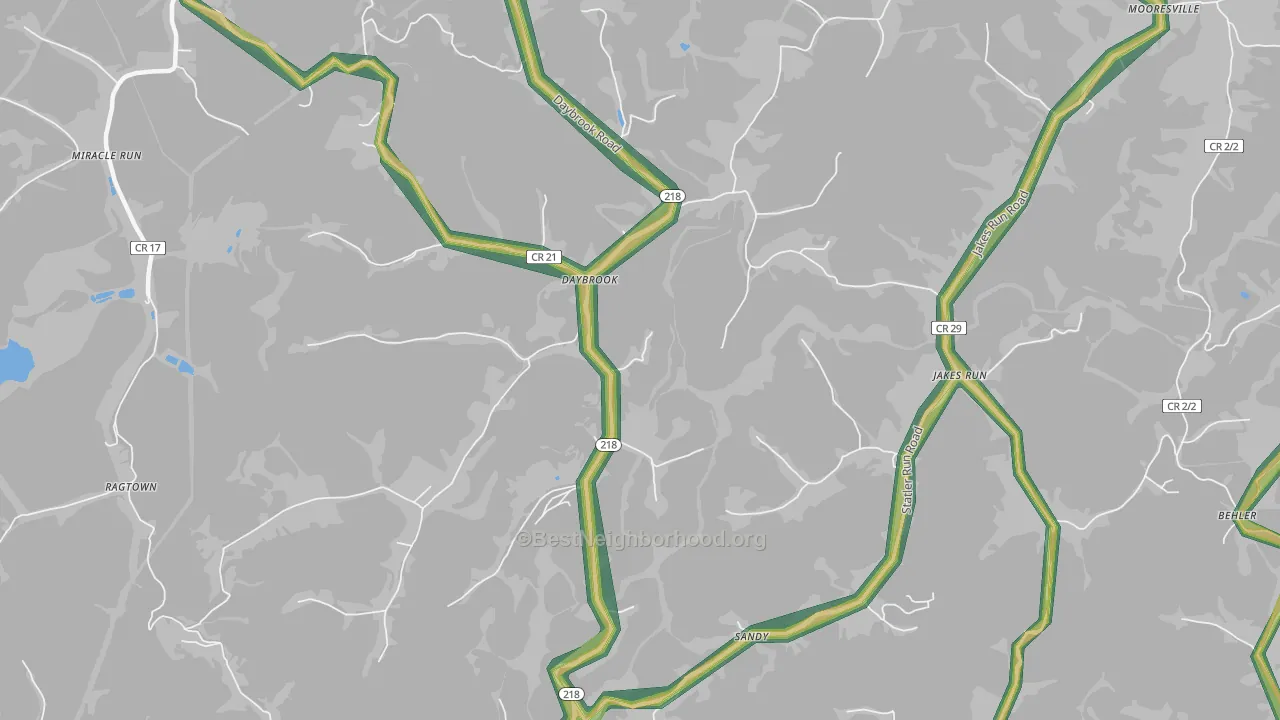 Daybrook, WV Map of Noise Levels in Daybrook