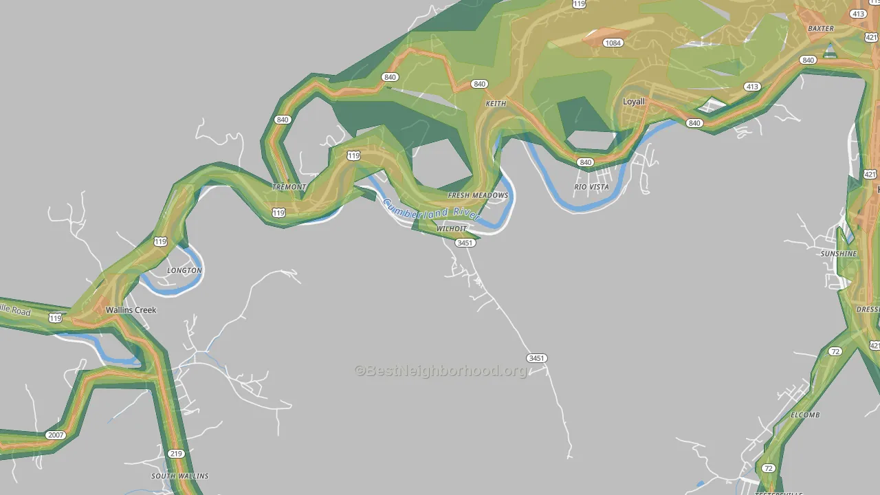 Dayhoit, KY Map of Noise Levels in Dayhoit