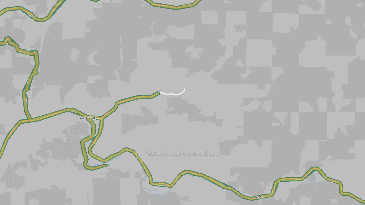 Days Creek, OR Map of Noise Levels in Days Creek