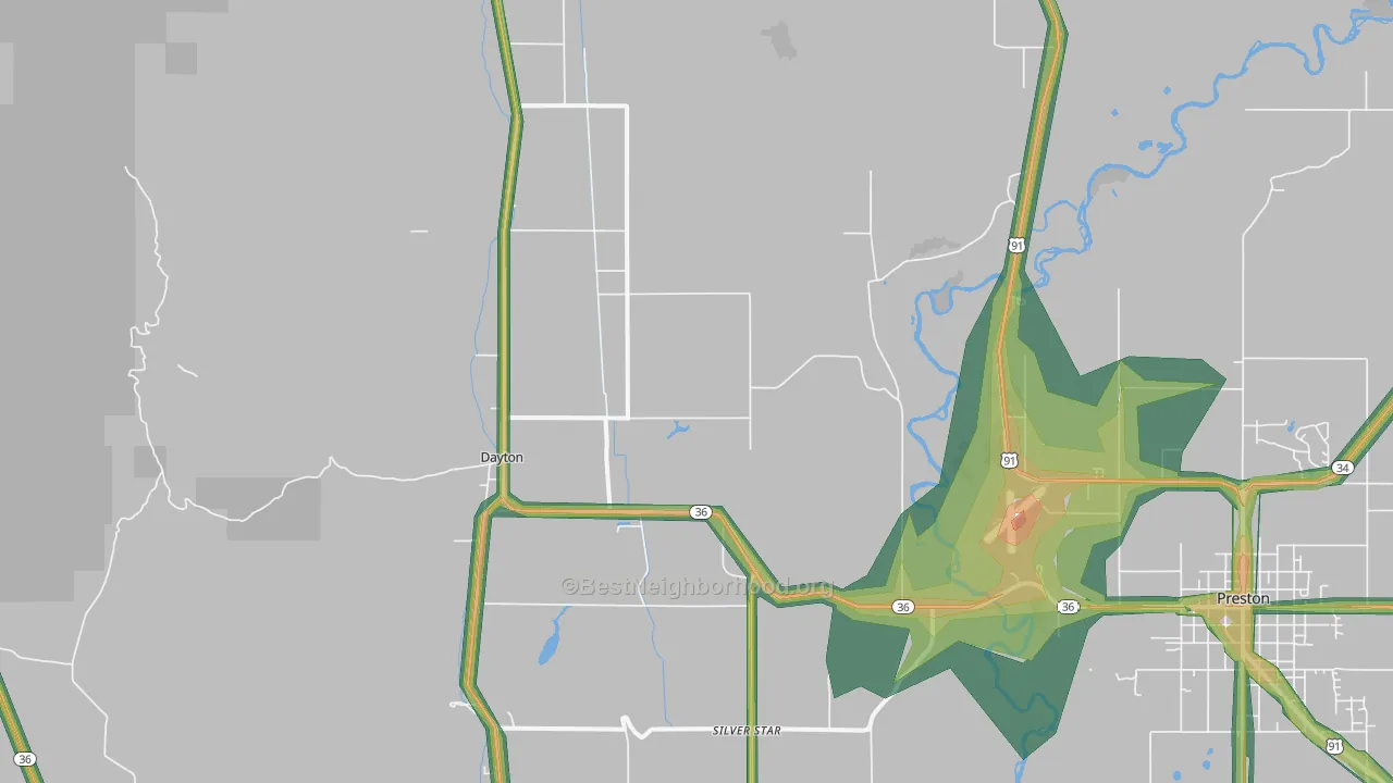Dayton, ID Map of Noise Levels in Dayton