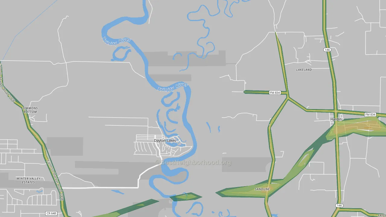 Dayton Lakes, TX Map of Noise Levels in Dayton Lakes