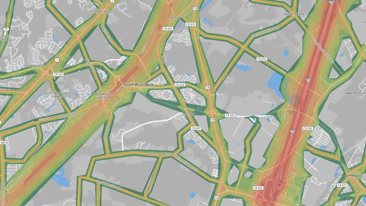 Dayton, NJ Map of Noise Levels in Dayton