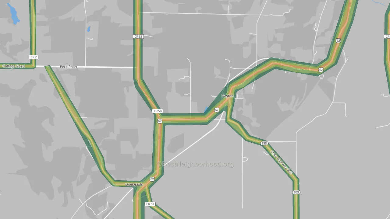 Dayton, NY Map of Noise Levels in Dayton