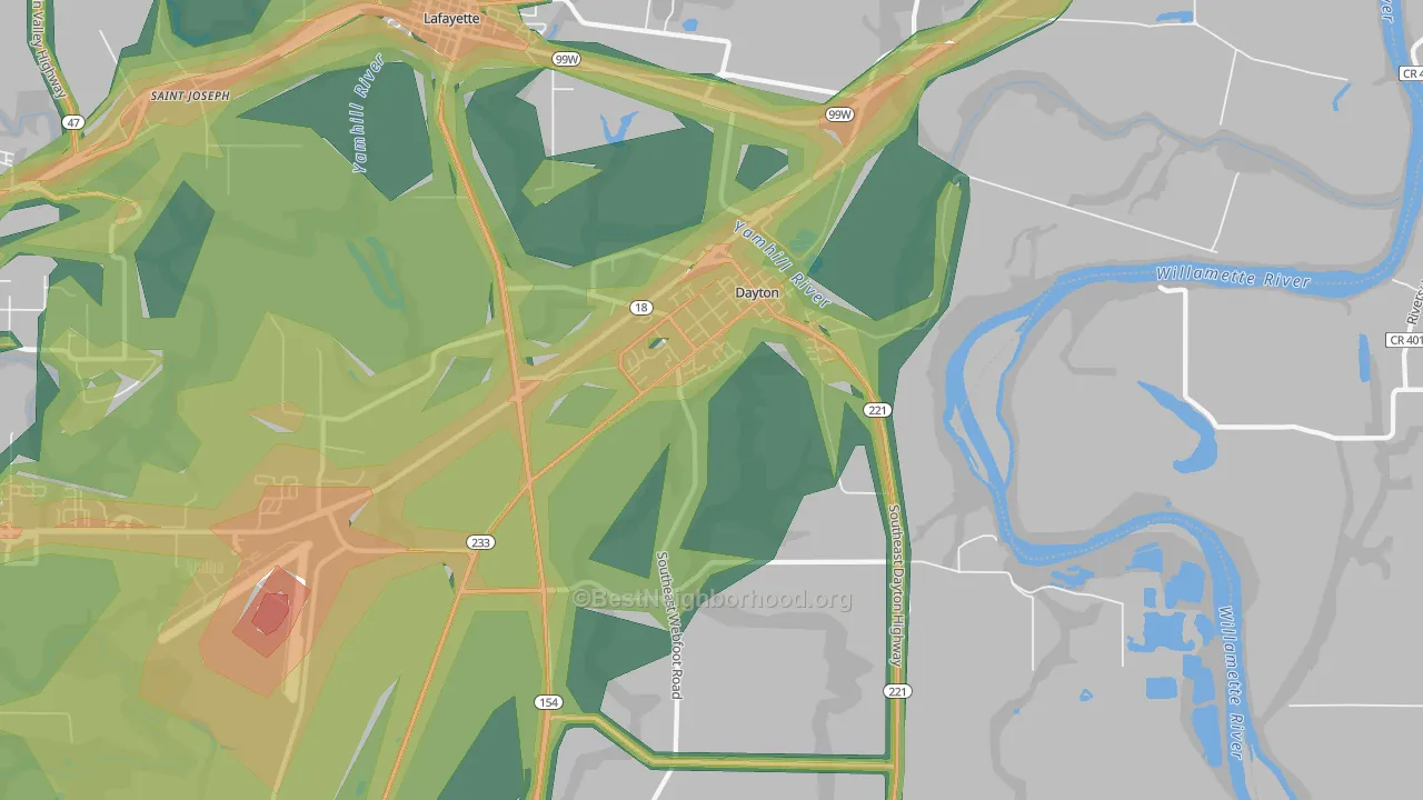 Dayton, OR Map of Noise Levels in Dayton