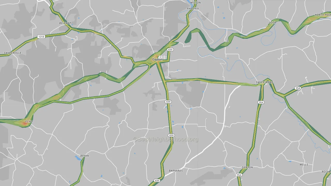 Dayton, PA Map of Noise Levels in Dayton