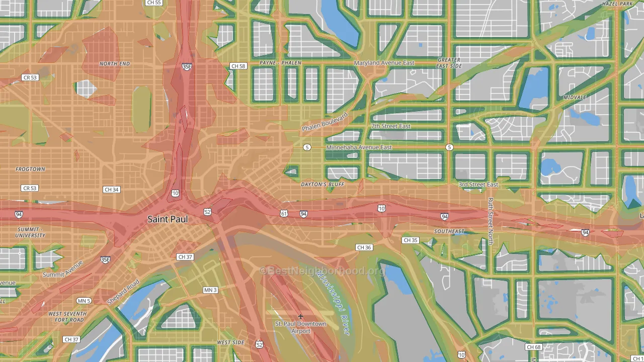 Dayton's Bluff, St. Paul, MN Map of Noise Levels in Dayton's Bluff