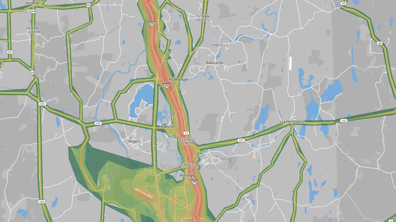 Dayville, CT Map of Noise Levels in Dayville