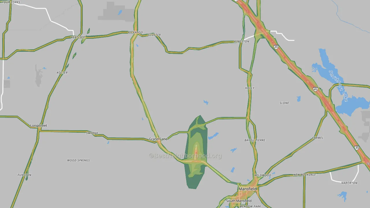 De Soto Parish, LA Map of Noise Levels in De Soto Parish
