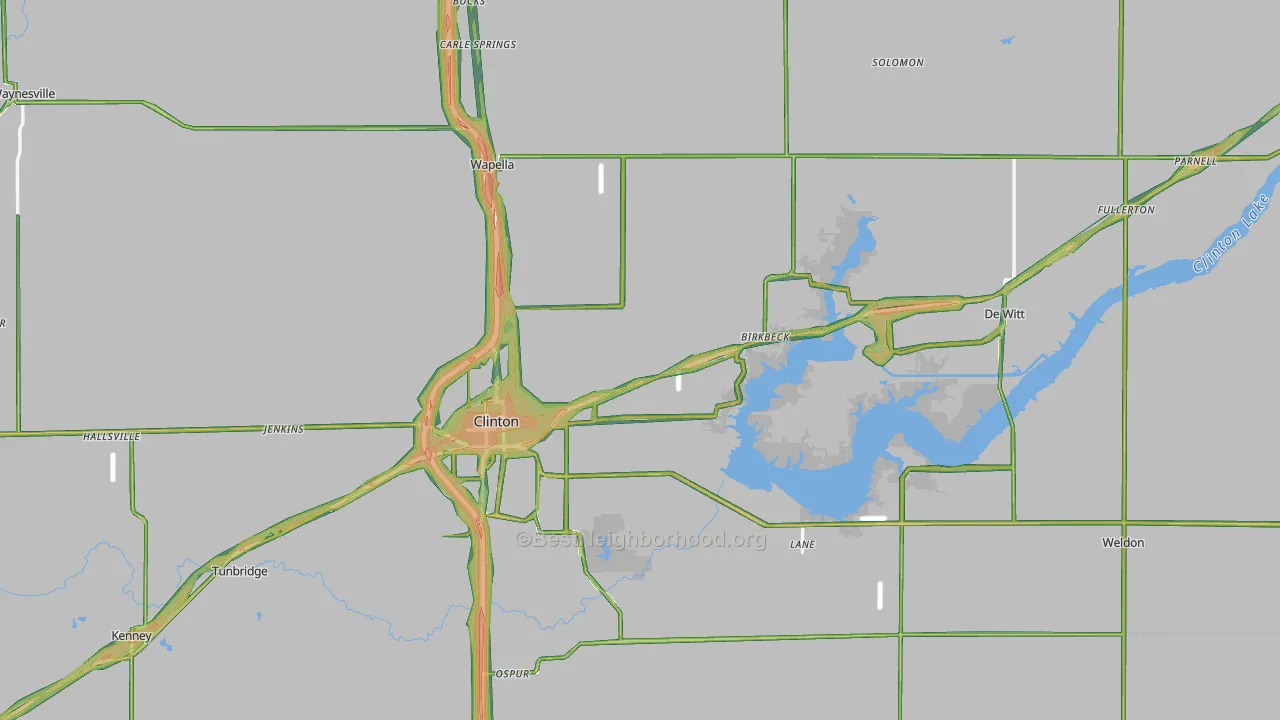 De Witt County, IL Map of Noise Levels in De Witt County