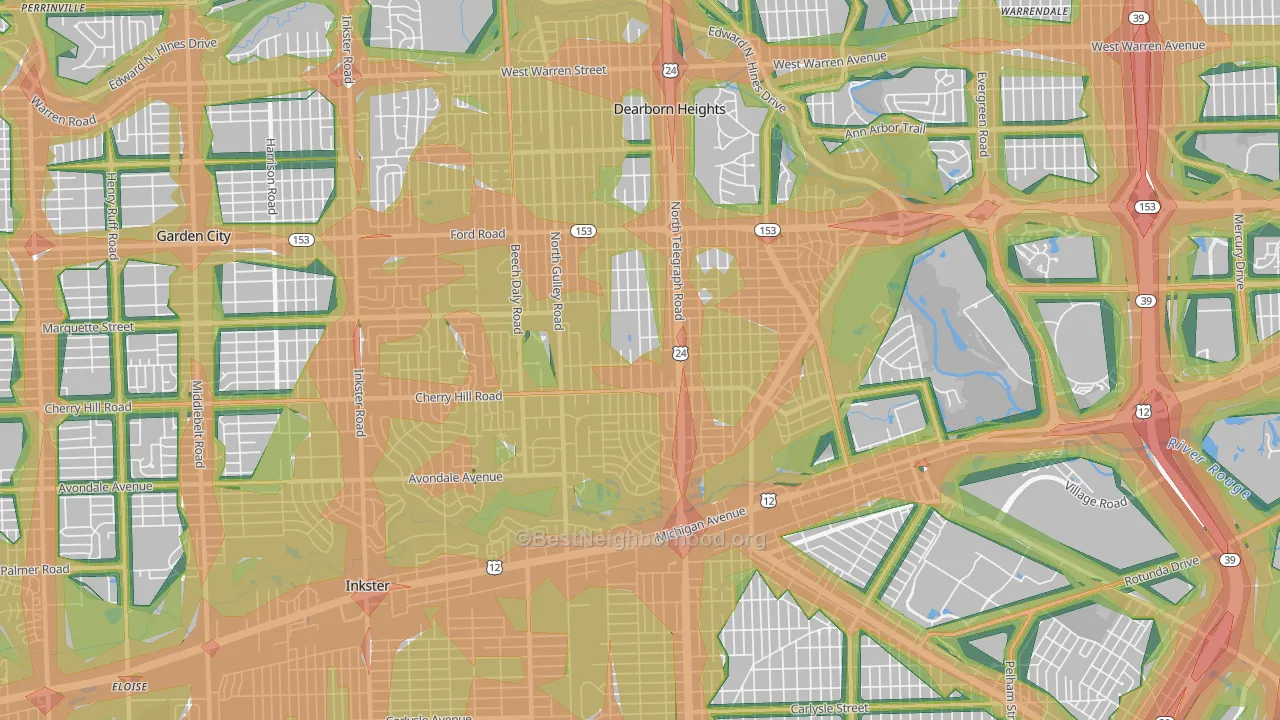 Dearborn Heights, MI Map of Noise Levels in Dearborn Heights