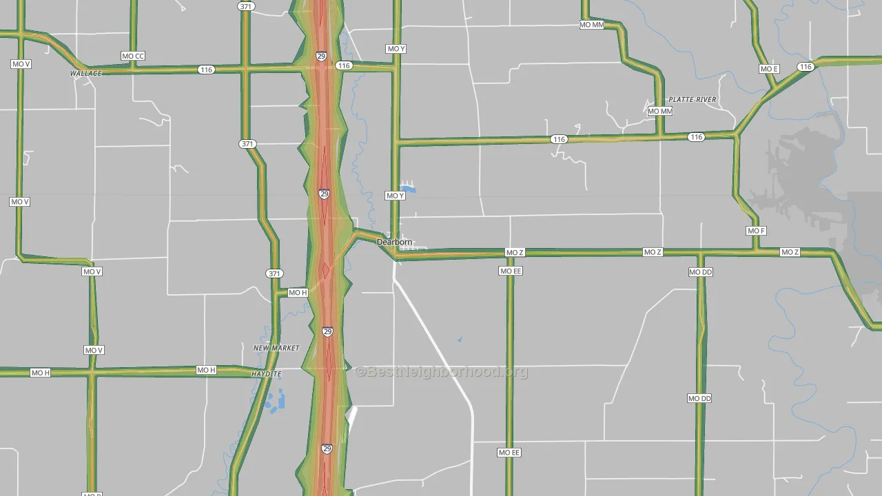 Dearborn, MO Map of Noise Levels in Dearborn