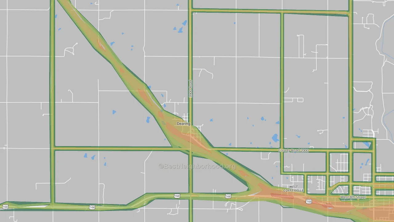 Dearing, KS Map of Noise Levels in Dearing