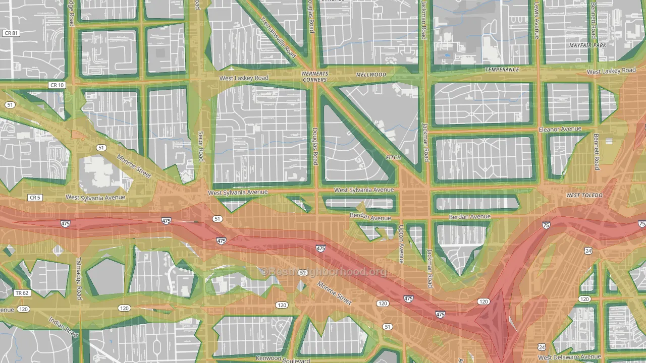 Deaveaux, Toledo, OH Map of Noise Levels in Deaveaux