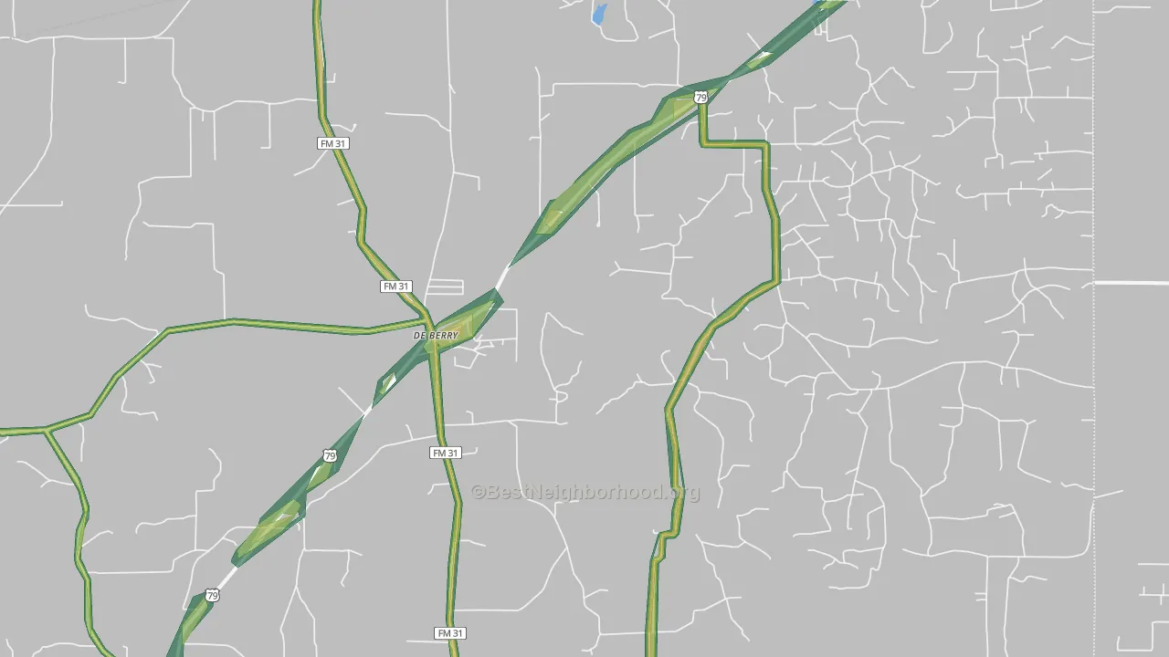 DeBerry, TX Map of Noise Levels in DeBerry