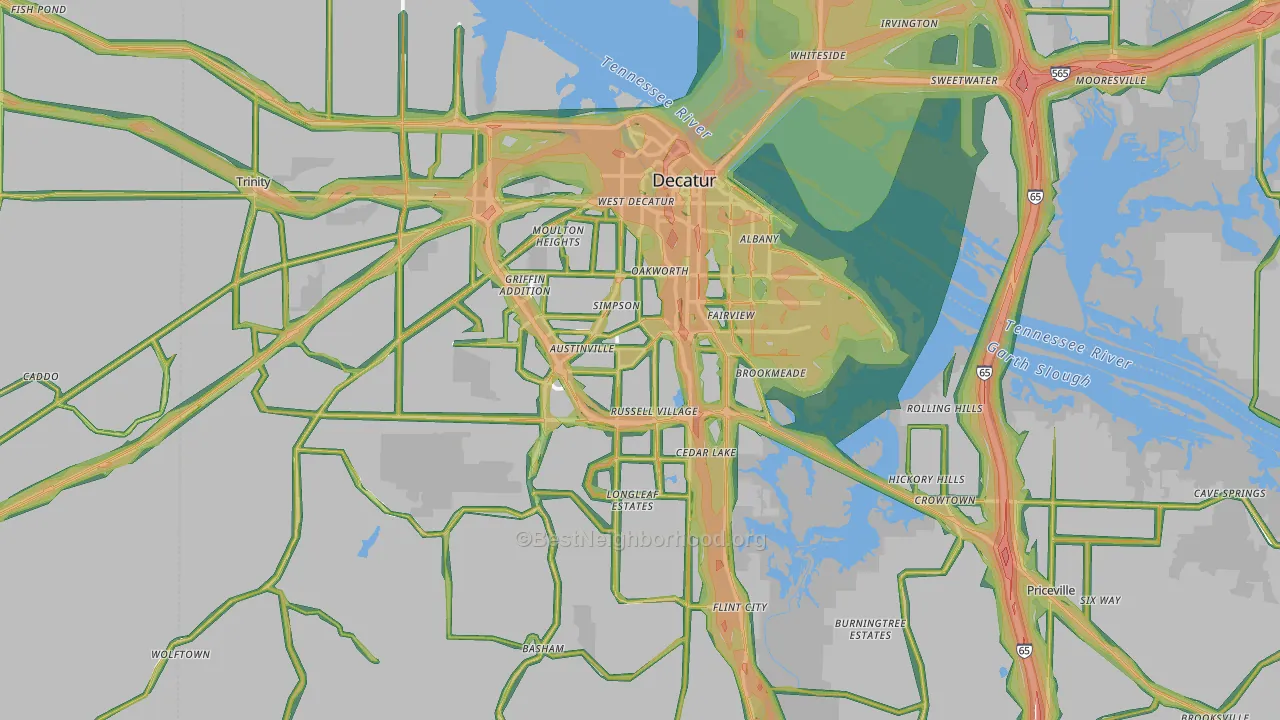 Decatur, AL Map of Noise Levels in Decatur