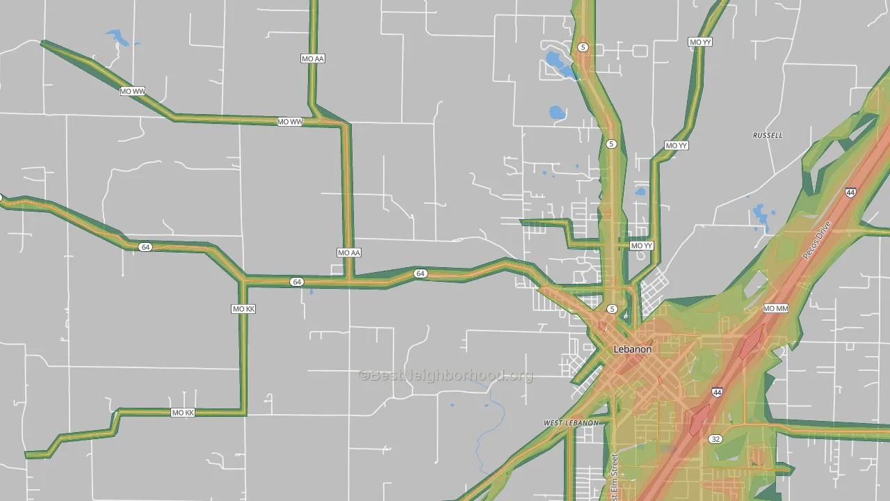 Decaturville, MO Map of Noise Levels in Decaturville