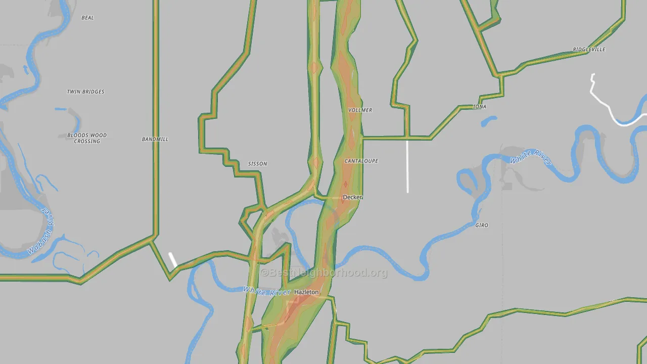 Decker, IN Map of Noise Levels in Decker
