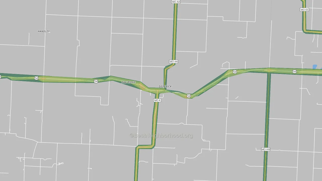 Dederick, MO Map of Noise Levels in Dederick