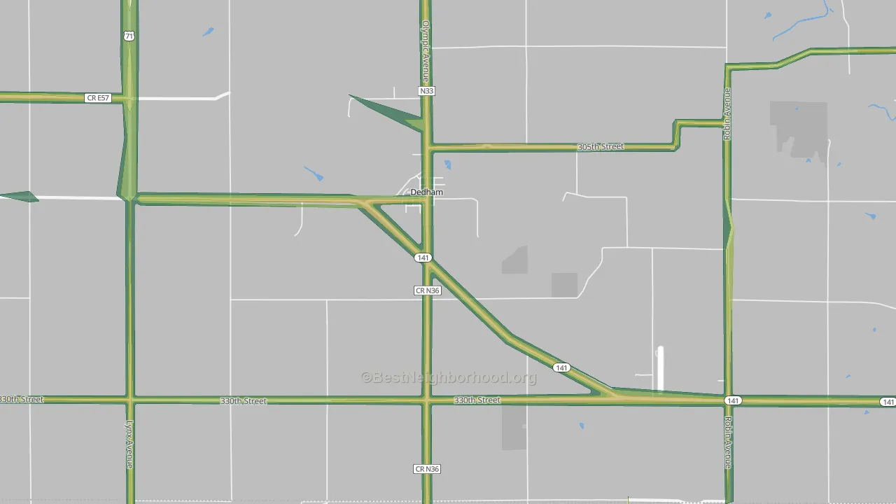 Dedham, IA Map of Noise Levels in Dedham