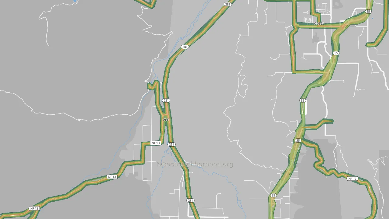 Dee, OR Map of Noise Levels in Dee