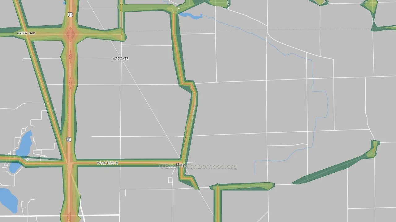 Deedsville, IN Map of Noise Levels in Deedsville