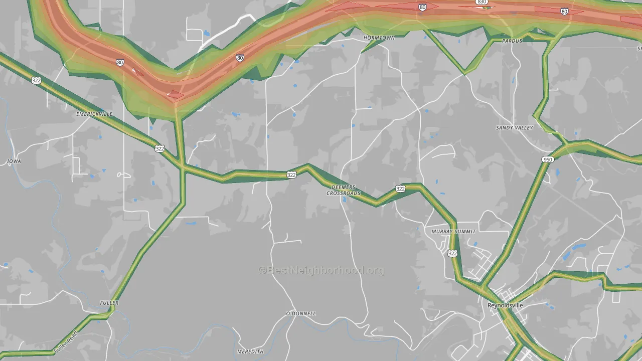 Deemers Cross Roads, PA Map of Noise Levels in Deemers Cross Roads