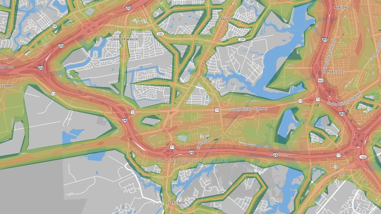 Deep Creek North, Chesapeake, VA Map of Noise Levels in Deep Creek North