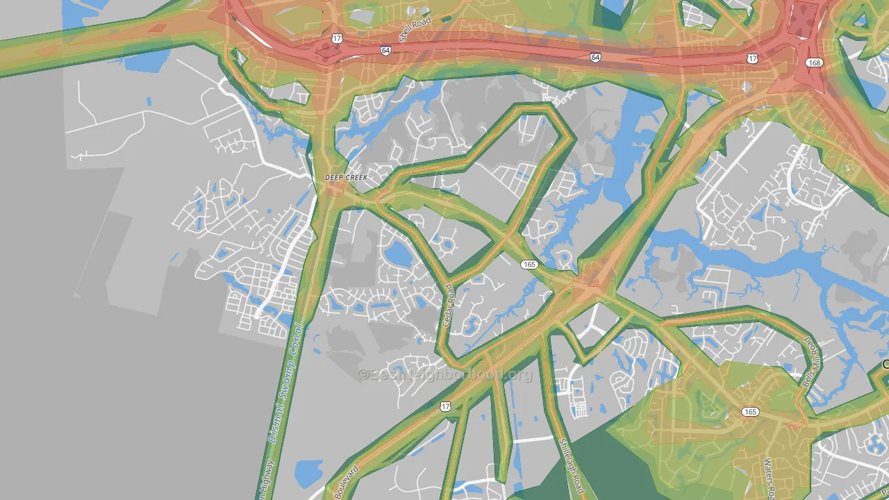 Deep Creek South, Chesapeake, VA Map of Noise Levels in Deep Creek South