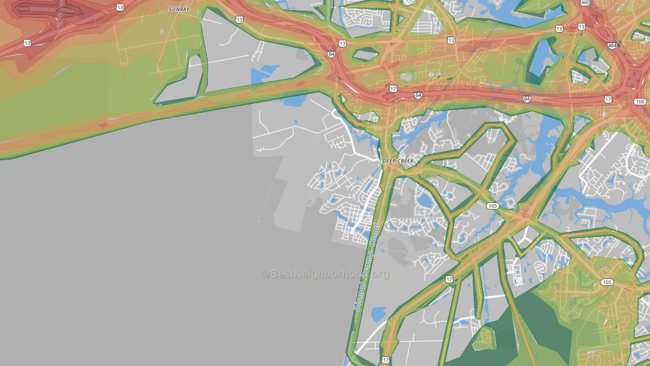 Deep Creek West, Chesapeake, VA Map of Noise Levels in Deep Creek West