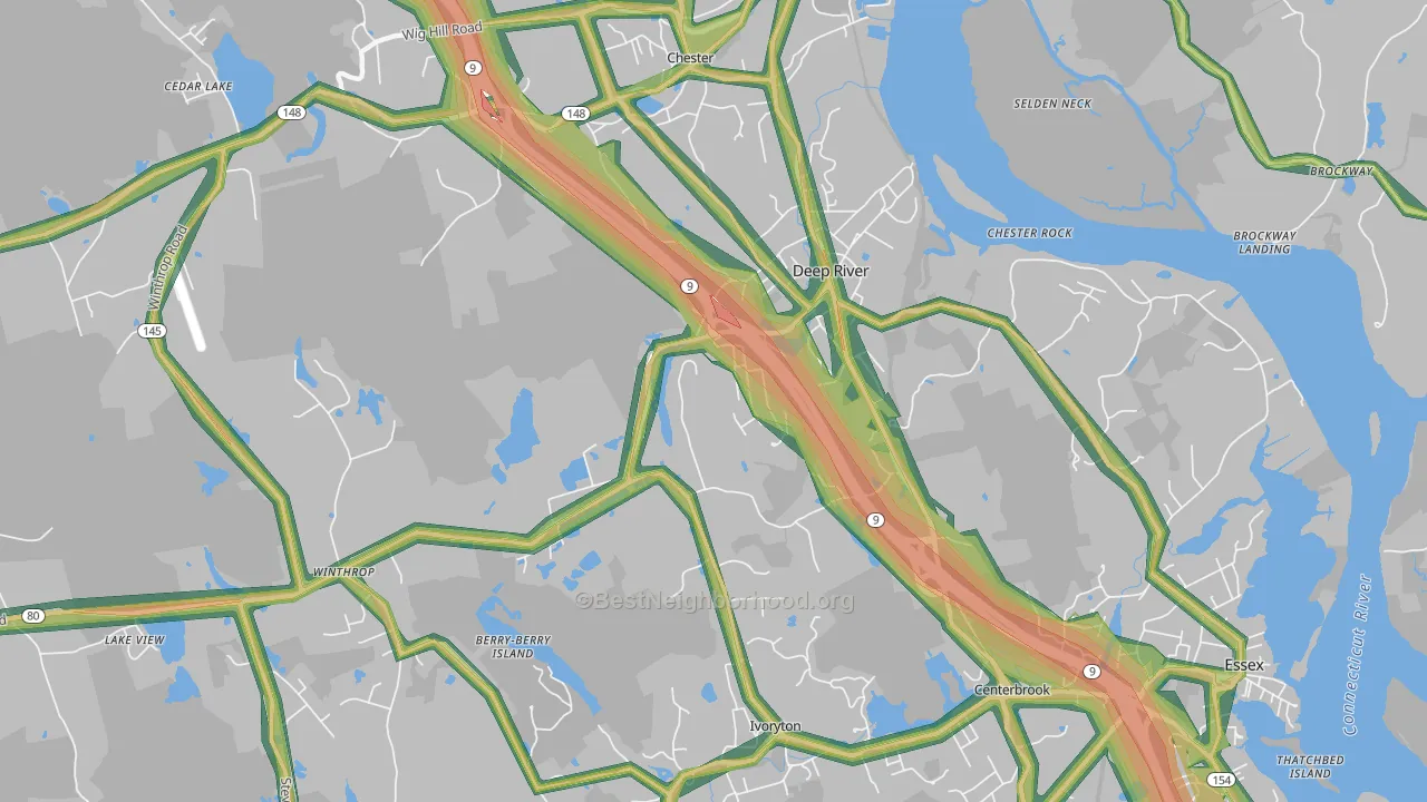 Deep River, CT Map of Noise Levels in Deep River