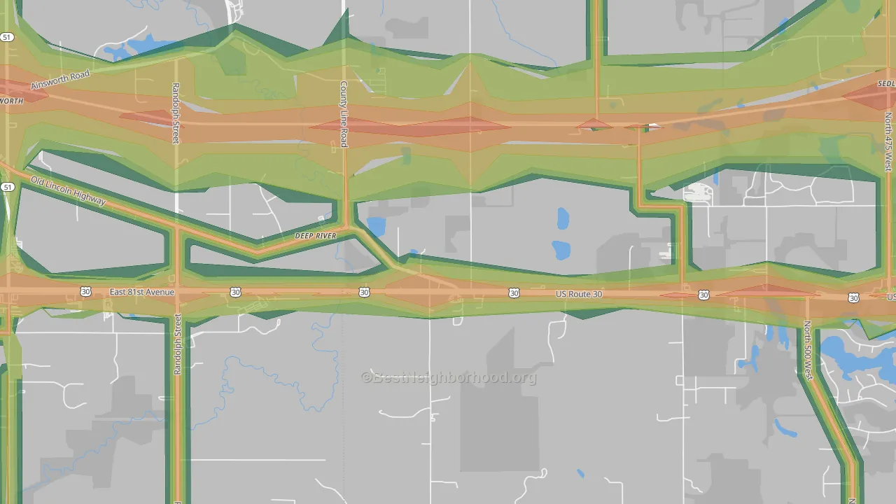 Deep River, IN Map of Noise Levels in Deep River