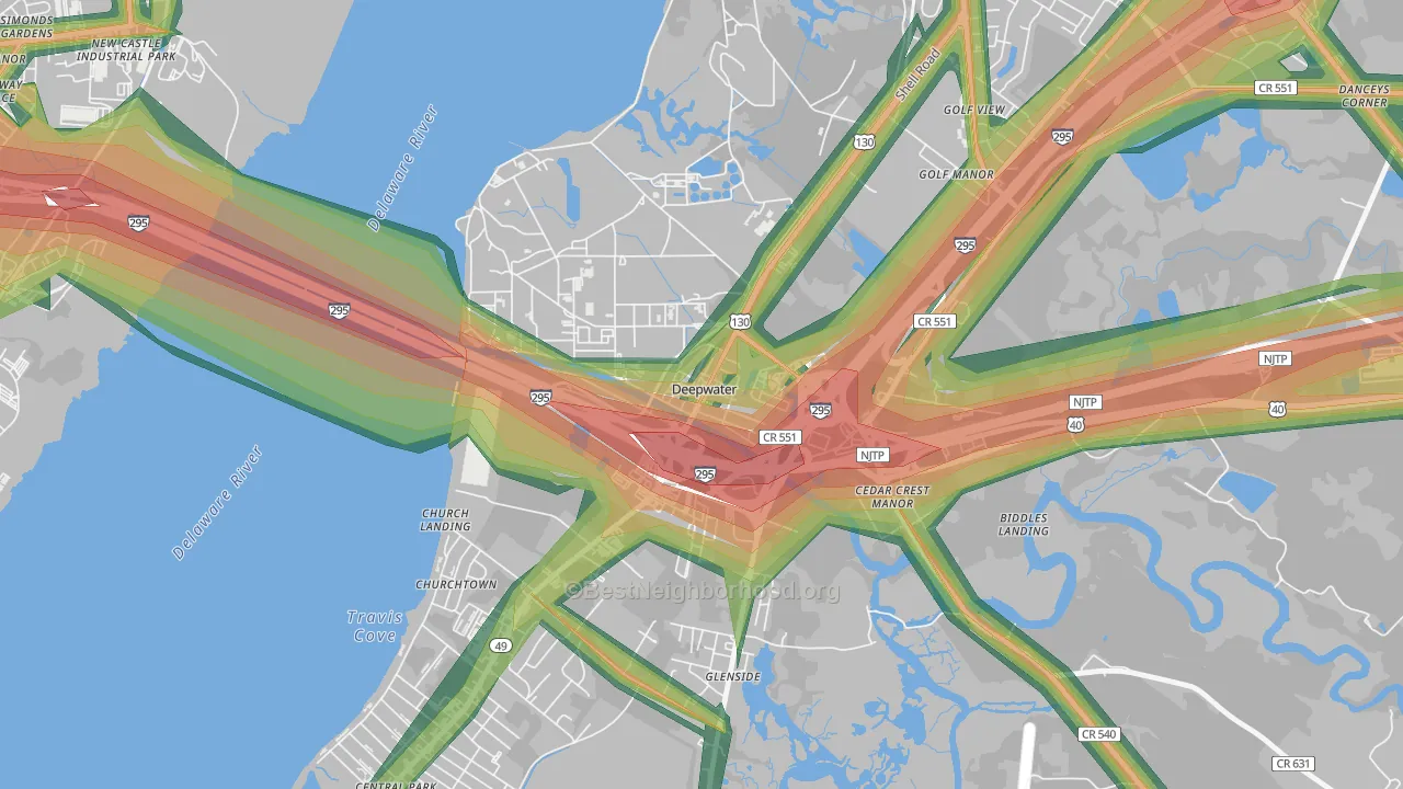 Deepwater, NJ Map of Noise Levels in Deepwater