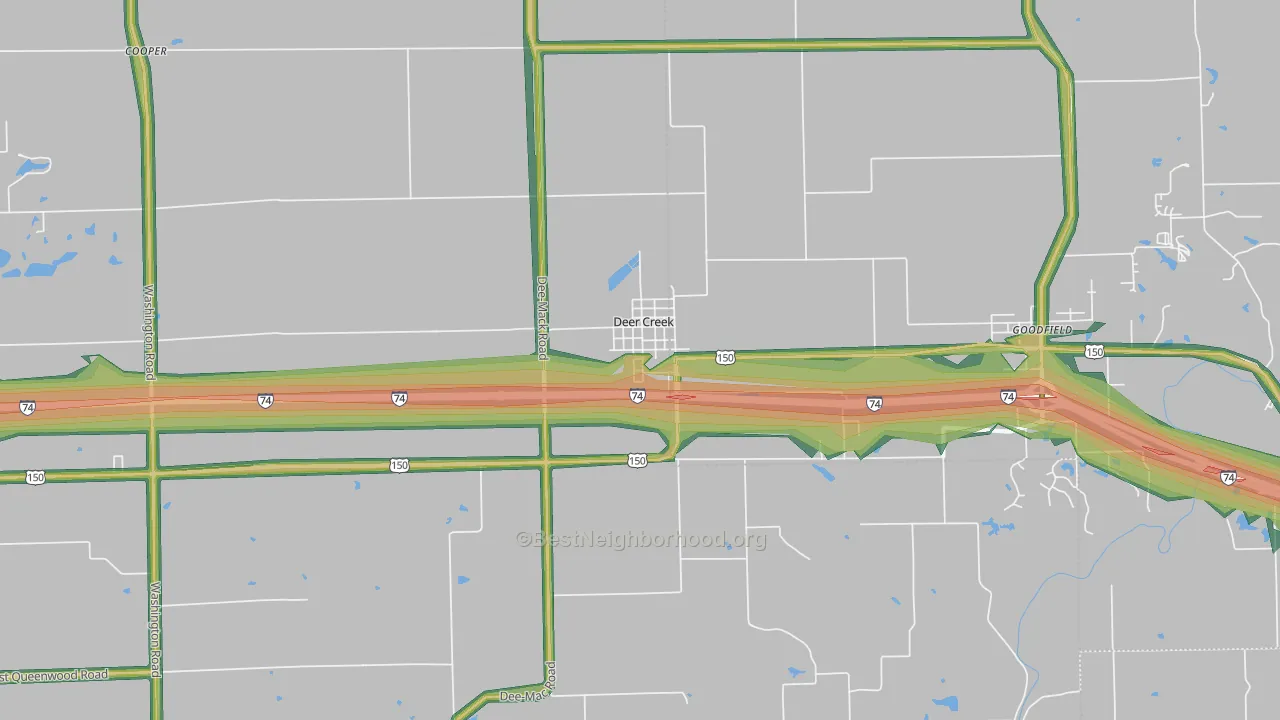 Deer Creek, IL Map of Noise Levels in Deer Creek