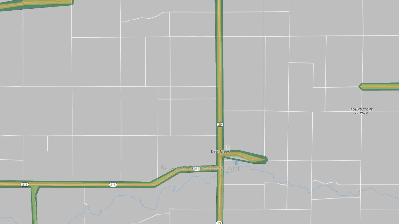 Deer Creek, IN Map of Noise Levels in Deer Creek