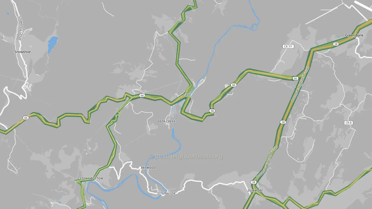 Deer Creek, WV Map of Noise Levels in Deer Creek