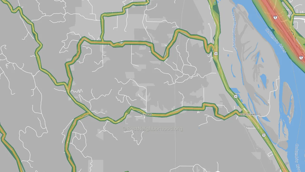 Deer Island, OR Map of Noise Levels in Deer Island