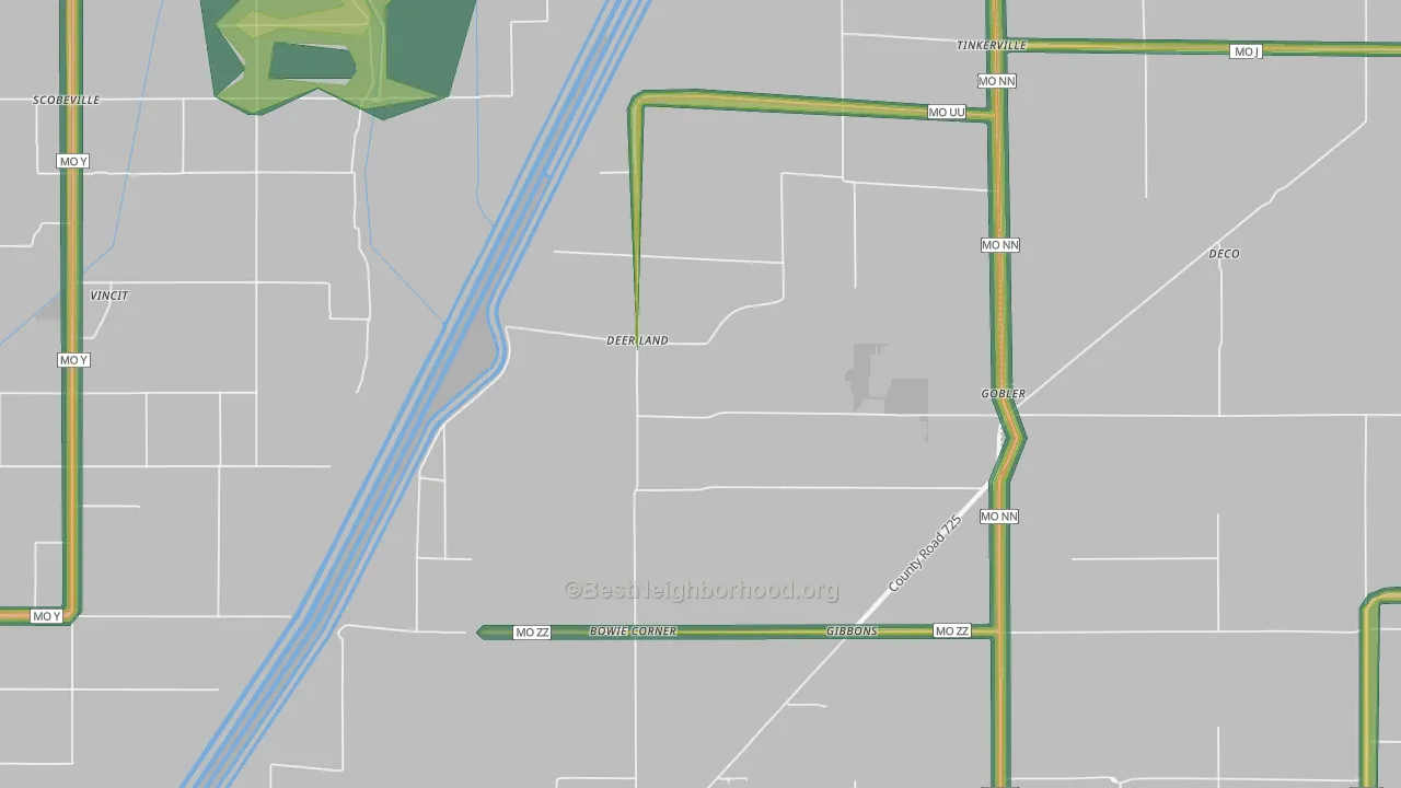 Deer Land, MO Map of Noise Levels in Deer Land