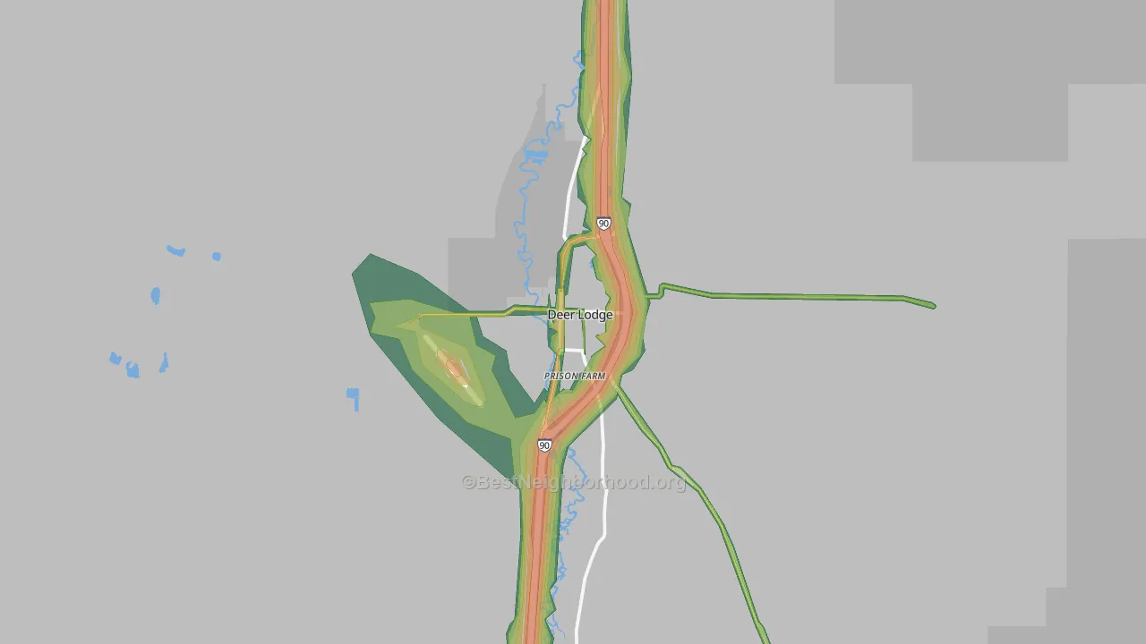 Deer Lodge, MT Map of Noise Levels in Deer Lodge