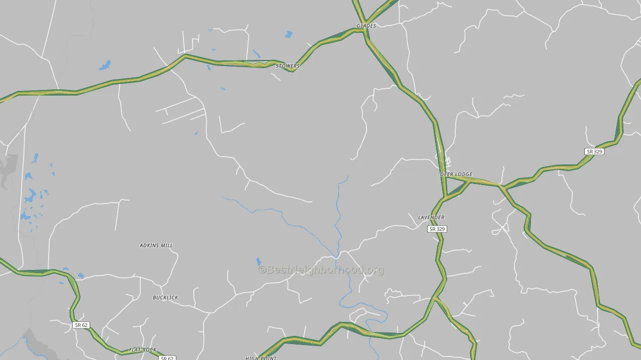 Deer Lodge, TN Map of Noise Levels in Deer Lodge