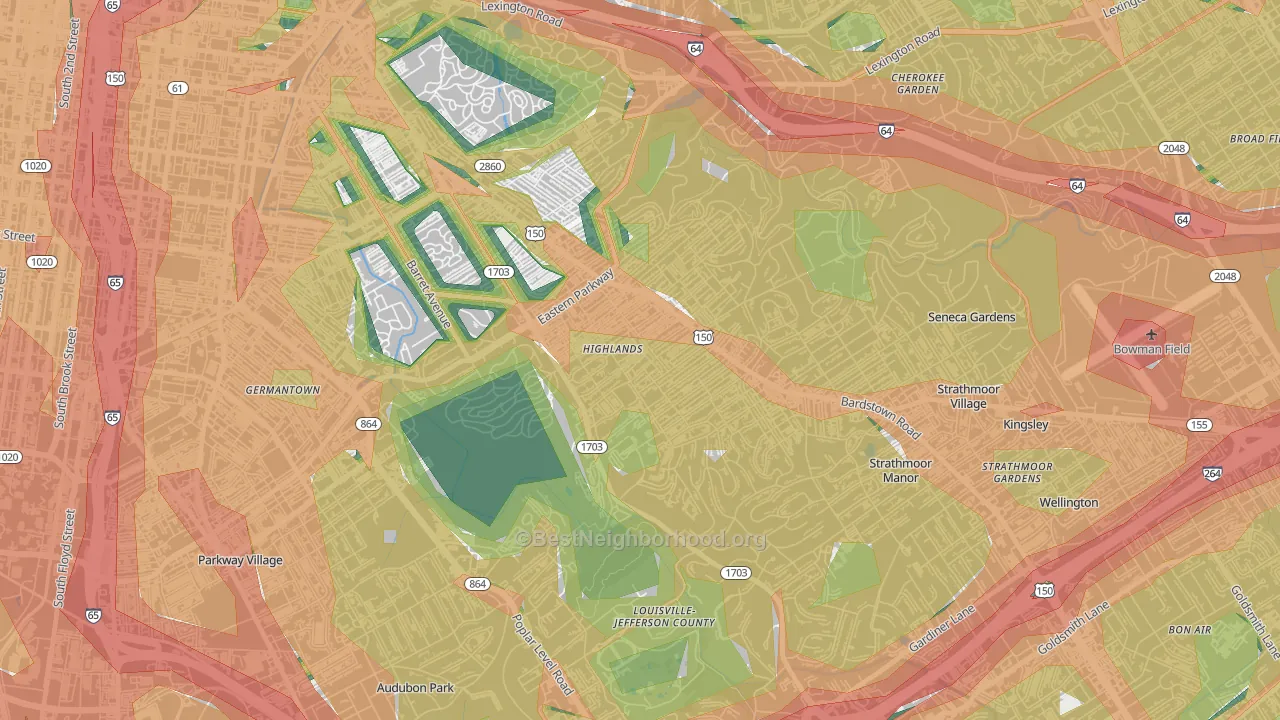 Deer Park, Louisville, KY Map of Noise Levels in Deer Park