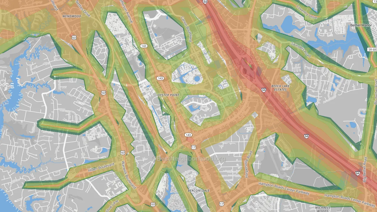 Deer Park, Newport News, VA Map of Noise Levels in Deer Park