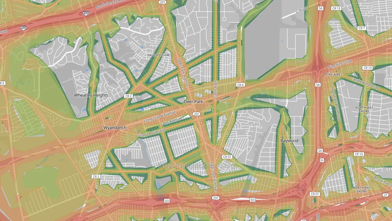 Deer Park, NY Map of Noise Levels in Deer Park