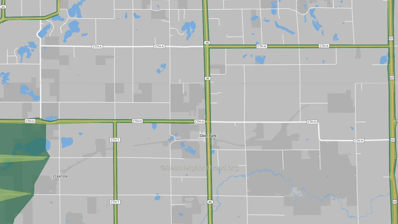 Deer Park, WI Map of Noise Levels in Deer Park