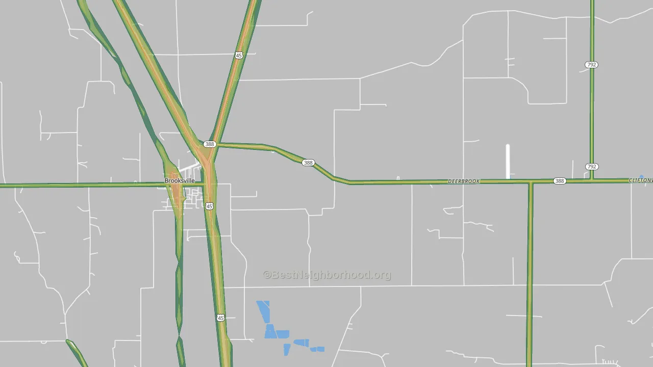 Deerbrook, MS Map of Noise Levels in Deerbrook