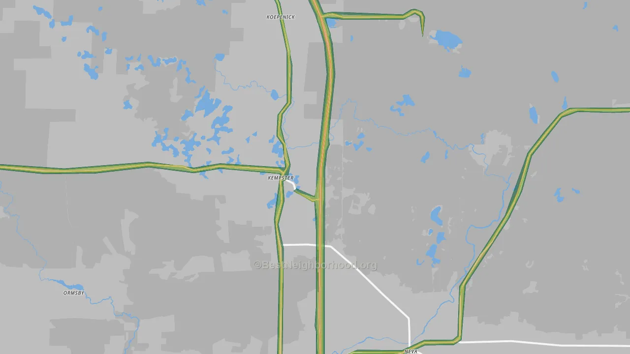 Deerbrook, WI Map of Noise Levels in Deerbrook