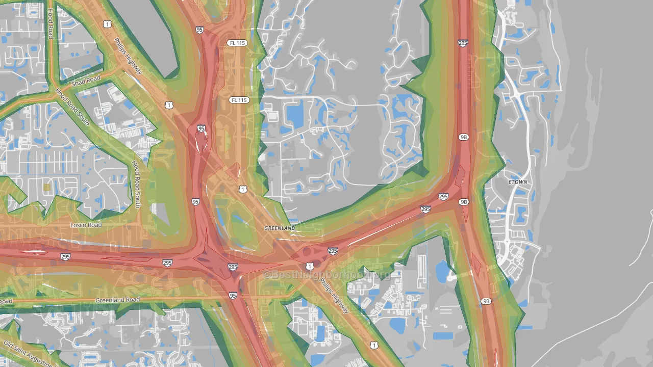 Deercreek, Jacksonville, FL Map of Noise Levels in Deercreek